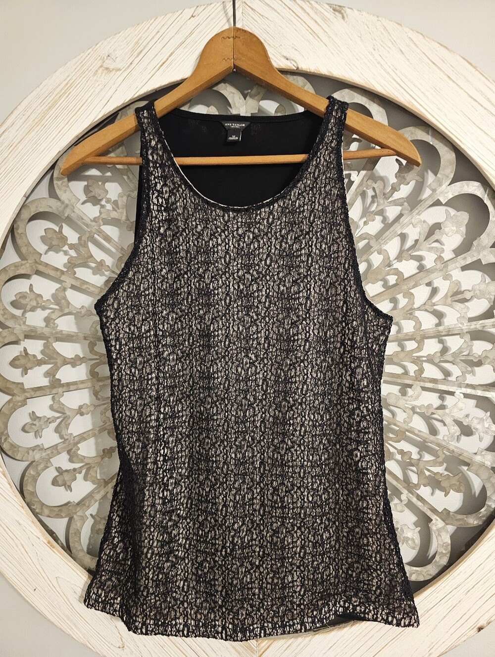 Ann Taylor Black Lace Overlay Nude Lining Tank